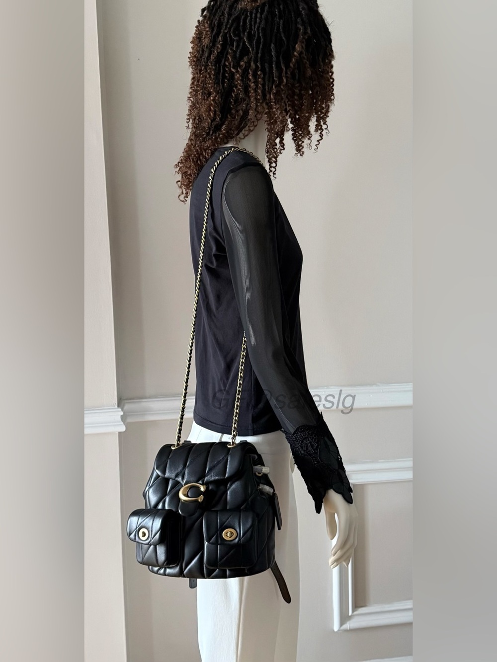 NWT Coach Tabby Quilted Nappa Leather Convertible Backpack CU076 Black Gold - Picture 6 of 16